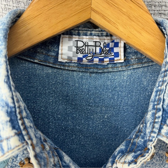 Vtg Pretty Bleu 80's 90's Denim Acid Wash Bedazzled Floral Button Women Top Med - Picture 5 of 9